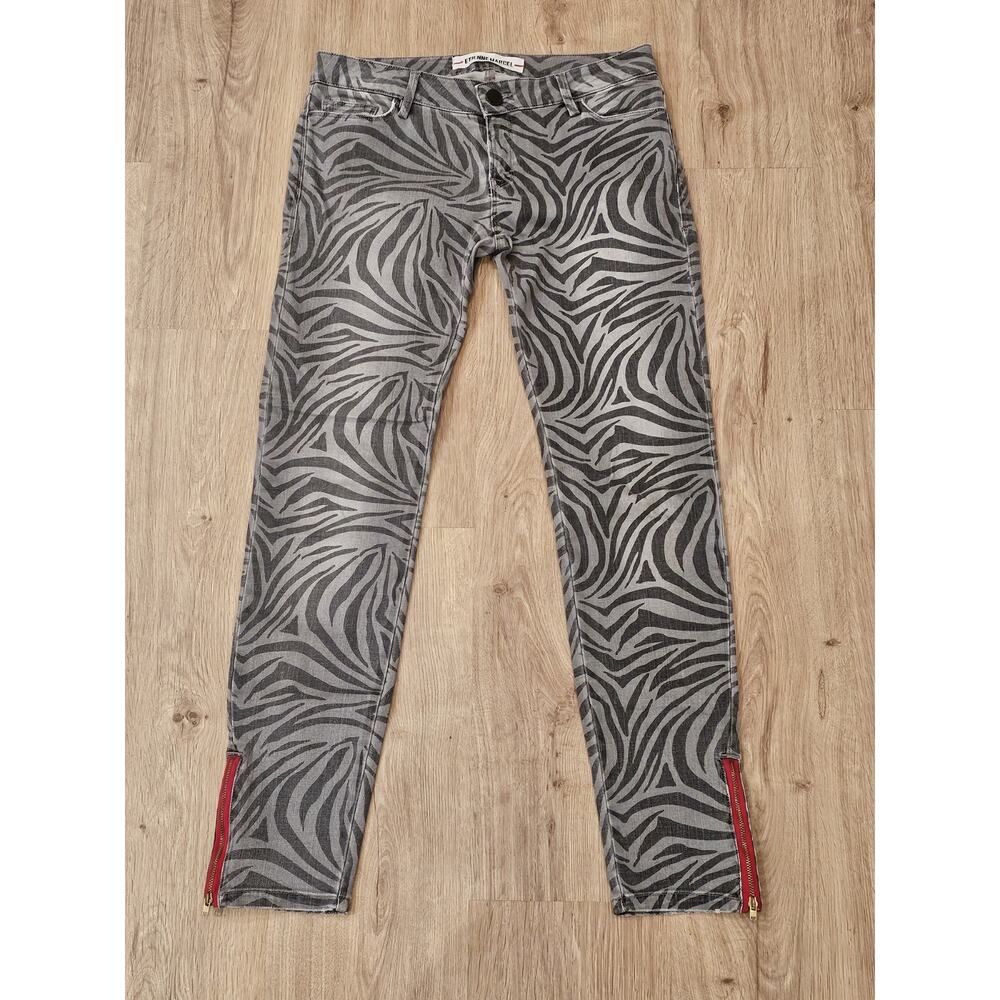Etienne Marcel Red Zipper Zebra Jeans Women's 28 Gray/Black